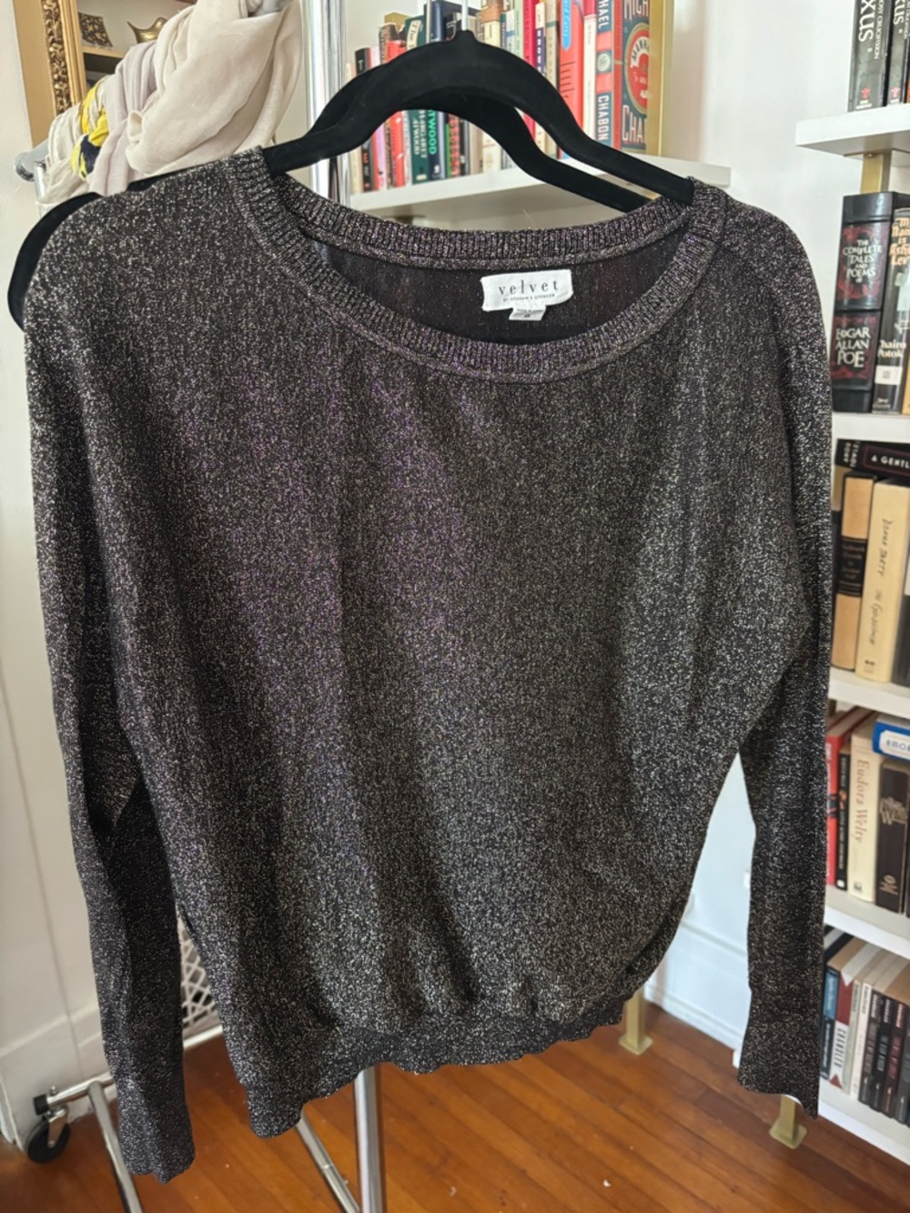 Velvet by Graham & Spencer Black Metallic Crewneck Sweater